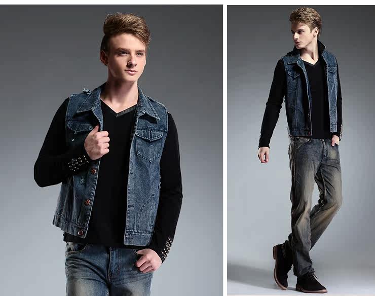 凡转<em>牛仔马甲男</em>韩版时尚男装秋装男士马甲潮无