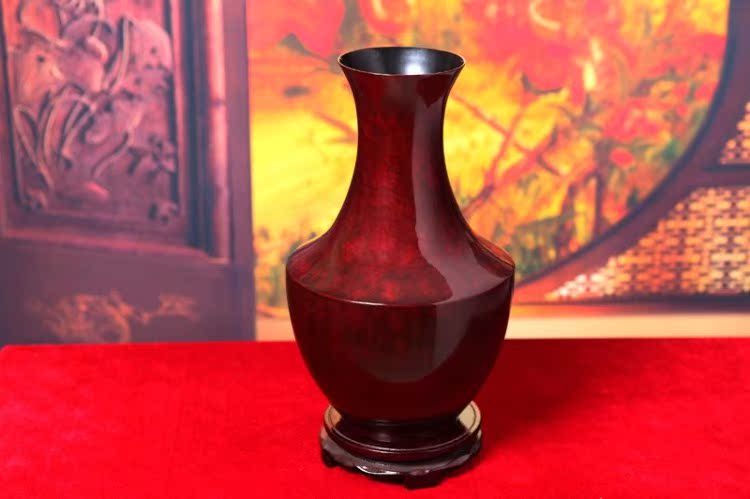 江西漆器摆件鄱阳脱胎漆器收藏精品工艺品装饰摆件赤宝砂工艺花瓶图片