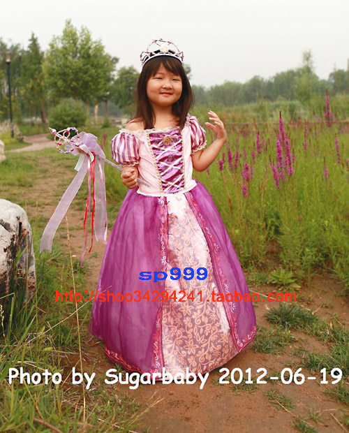 芭比长发公主裙<em>紫色</em>女童装纱裙礼服魔发表演出