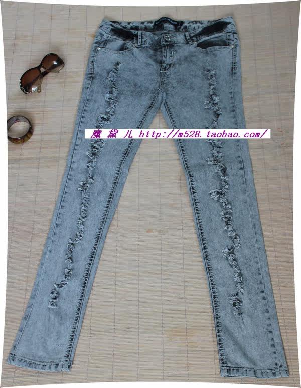 CCDD正品秋款<em>特价少女装</em>破洞 修身弹力牛仔