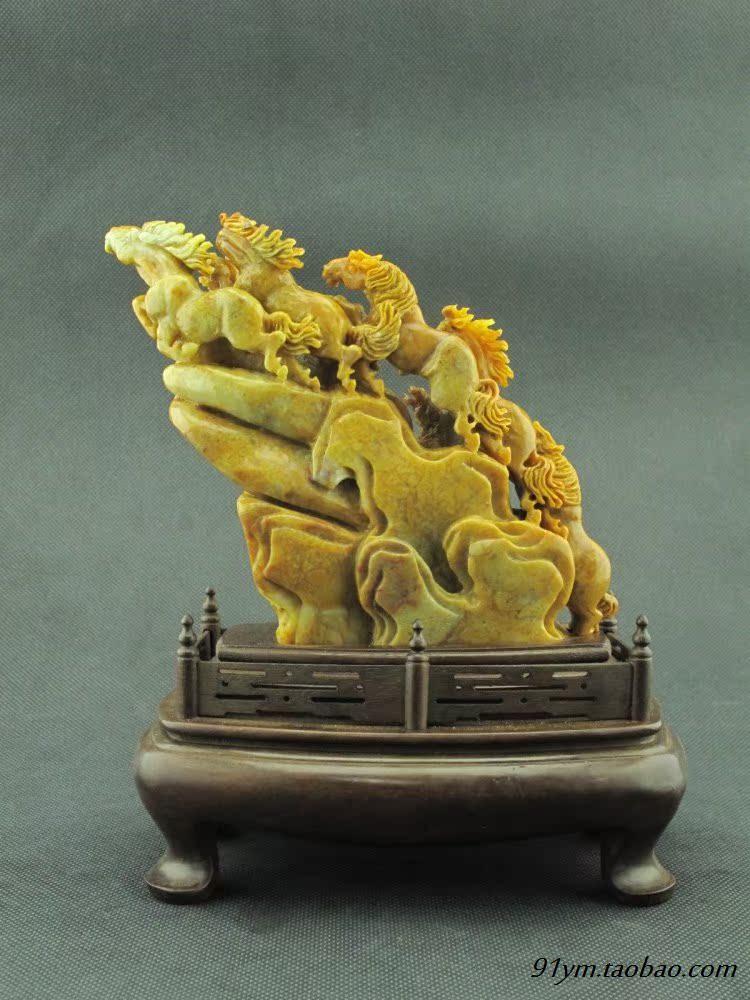 【寿山石精品电视柜摆件拍卖八骏图马到成功中