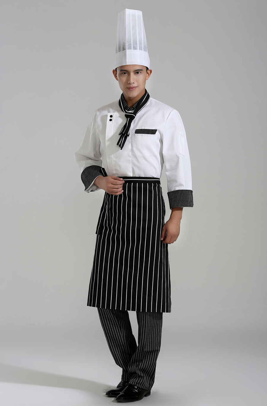 男厨师服长袖 秋冬装 厨师工作服白色长袖 高档厨师长