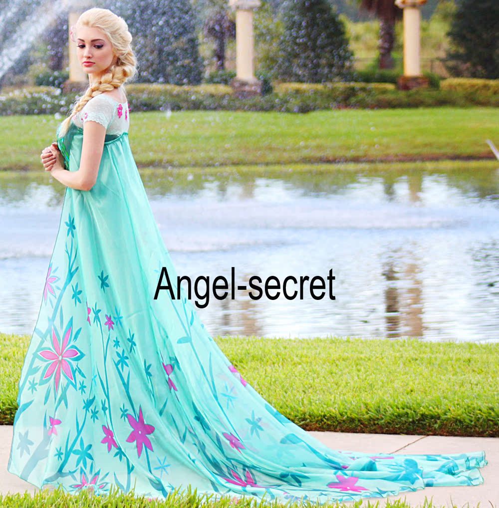 CL18 adult Frozen Fever Queen ELSA Cosplay Costume Dress cloak cape
