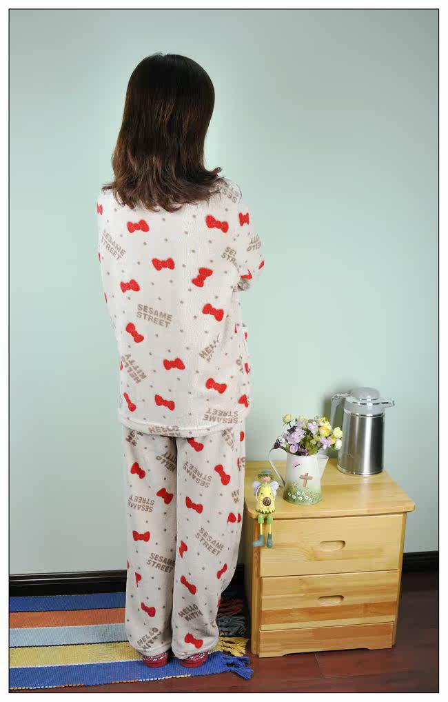 外贸单<em>睡衣套装</em>卡通<em>hello kitty凯蒂猫</em>春秋珊瑚绒