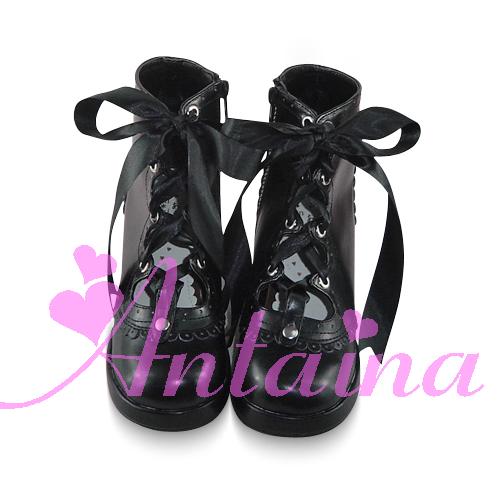 an * tai * na *   LOLITA   COS Retro elegant style silk ribbon Hollow out Single shoes 9973 Square heel waterproof