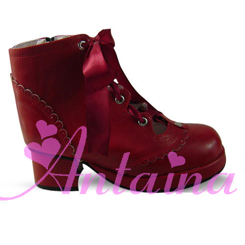 an * tai * na *   LOLITA   COS Retro elegant style silk ribbon Hollow out Single shoes 9973 Square heel waterproof