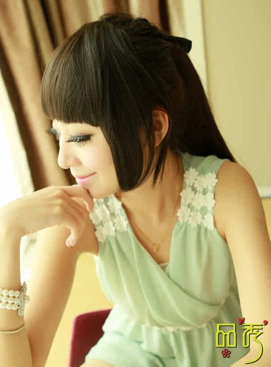 Lemon-tree 2013 New Sweet Hairpins Matte Women's Natural Seamless Neat Extended Two Sides Diagonal/Full Bangs Hairpiece Wig