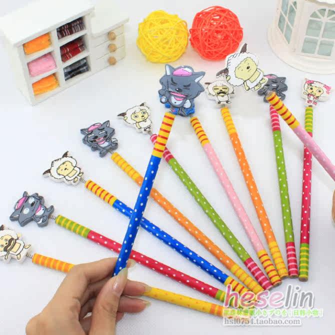Heselin Colorful Cartoon Animals Style Wooden Pencils 2B Student Pencils10pcs B24
