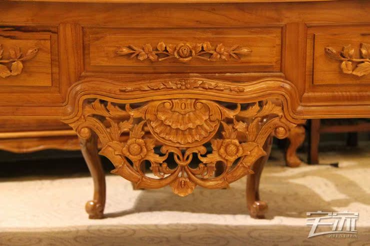 【宅家 100%纯柚木 印尼原装进口家具 书桌 欧