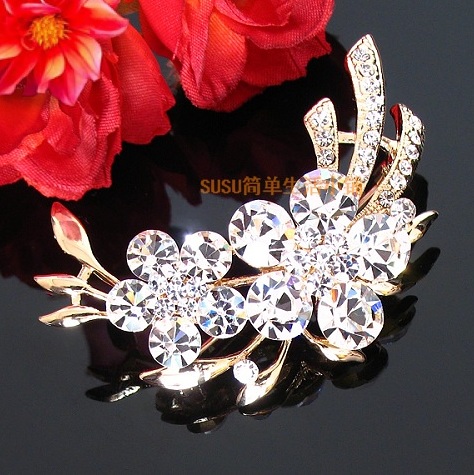 双花胸针胸花女高档韩国版大花朵水晶水钻锆石
