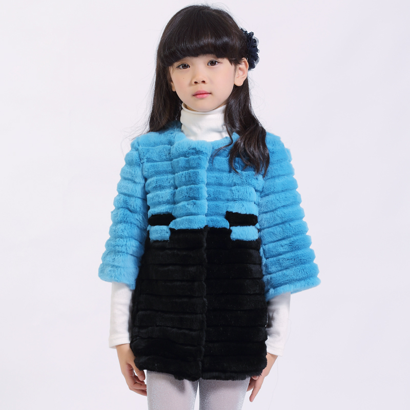 冬季新款童装拼色皮草 韩版儿童可爱外套 獭兔毛纯色修身皮草大衣
