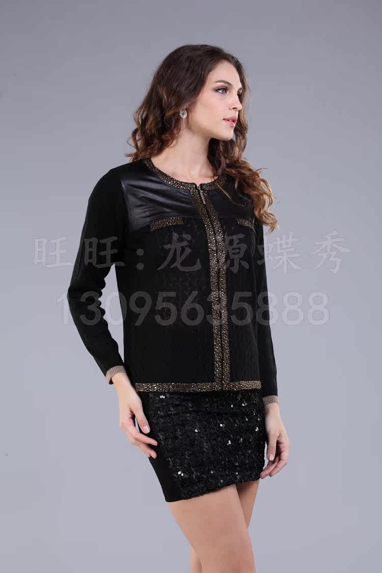 【批发秋冬纯手工钉珠绣花丽高女圆领<em>拉链开衫</em>