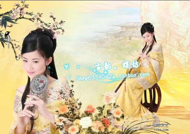 唐装汉服/古装仙女美人/汉服太平公主/齐肩嫣红/金黄小拖尾贵妃