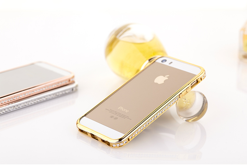 【苹果iPhone5手机壳钻石金属边框 5S土豪金