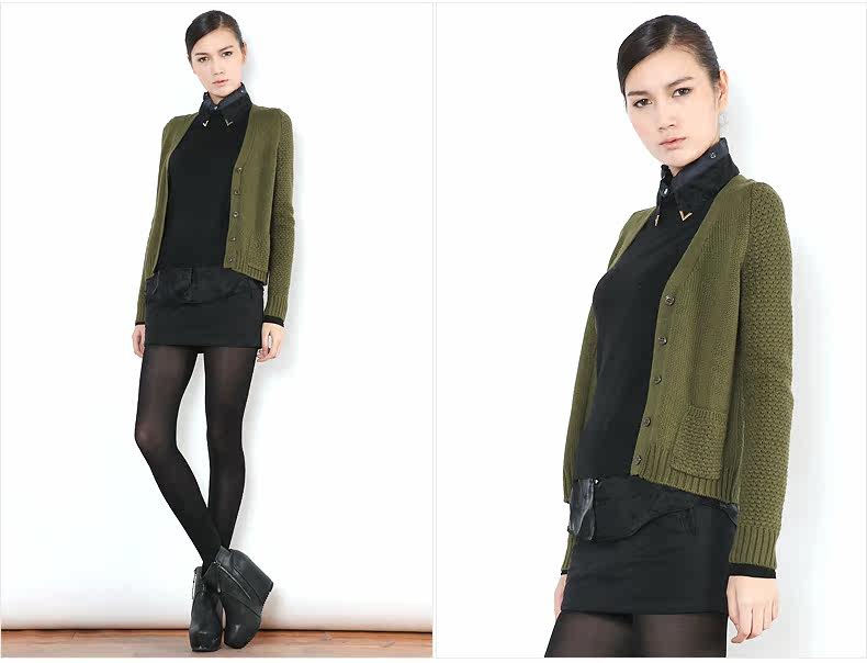 古木夕羊 13%羊毛加厚复古<em>棒针短开衫</em>V领毛衣