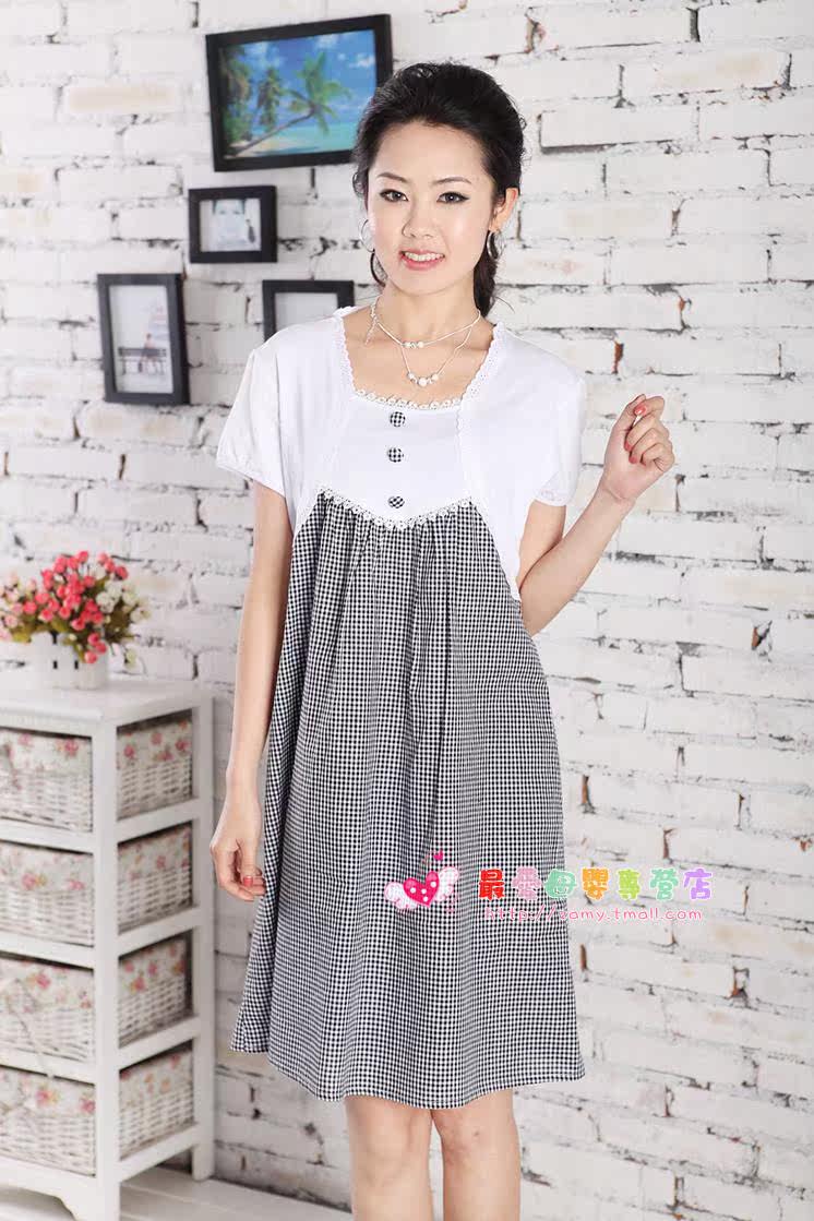 <em>一条</em>孕妇裙夏装<em>黑白</em>格孕妇装假二件套连衣裙短