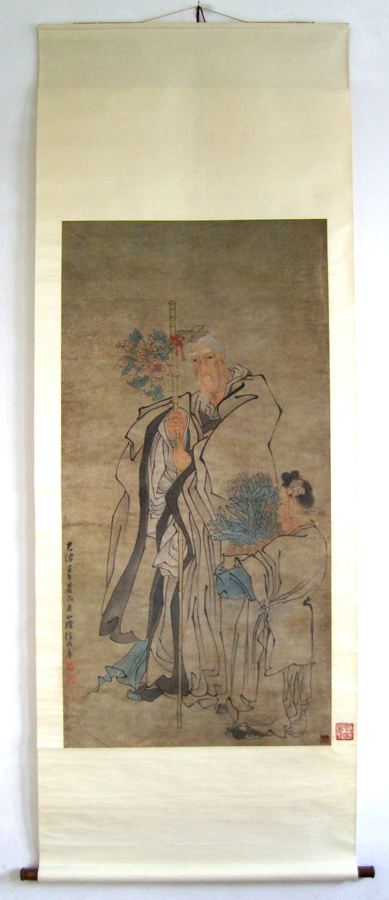 手绘仿古画:清末海上画派领袖*任伯年《人物画,文物商店旧藏