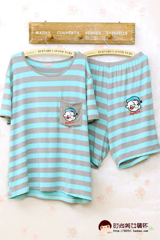 Пижама Comfortable pajamas home service 2013 Модифицированное вискозное волокно В полоску Свитер Для отдыха дома Девушки Пижама Comfortable pajamas home service 2013 Комплект из двух предметов В полоску Свитер Шорты Девушки Для отдыха дома На завязках Короткий рукав Вышивка Модифицированное вискозное волокно Другие материалы Тонкая модель О-вырез Лето