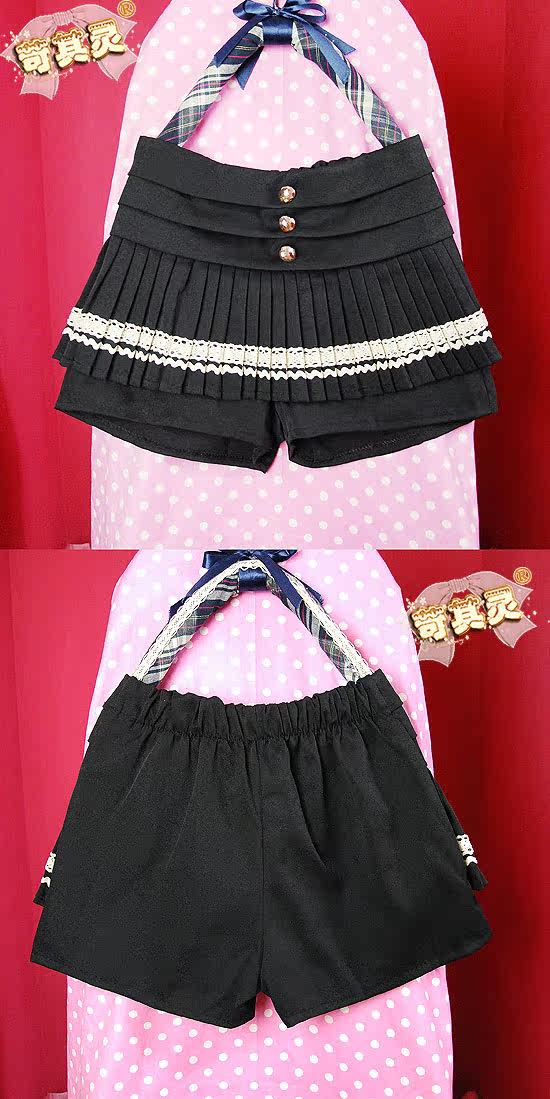 ★苛其灵☆折叠<em>腰围</em>百折半边裙<em>短裤</em>◥粉*黑