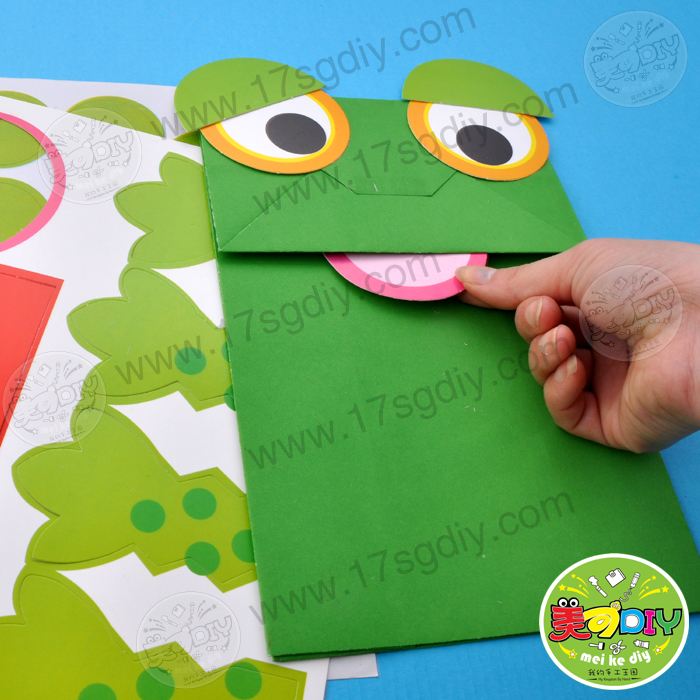 幼儿园diy材料--青蛙纸袋手偶-美可diy -儿童手工圣诞节制作超值