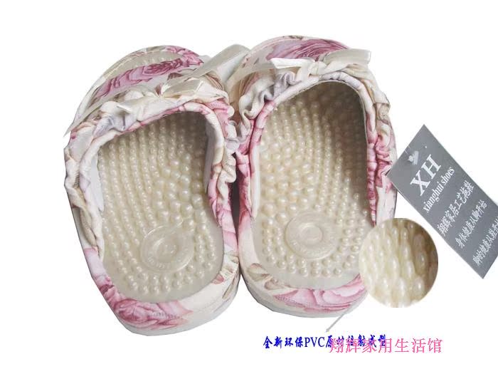 窗帘提花布蝴蝶结脚底按摩拖鞋居家拖鞋室内拖