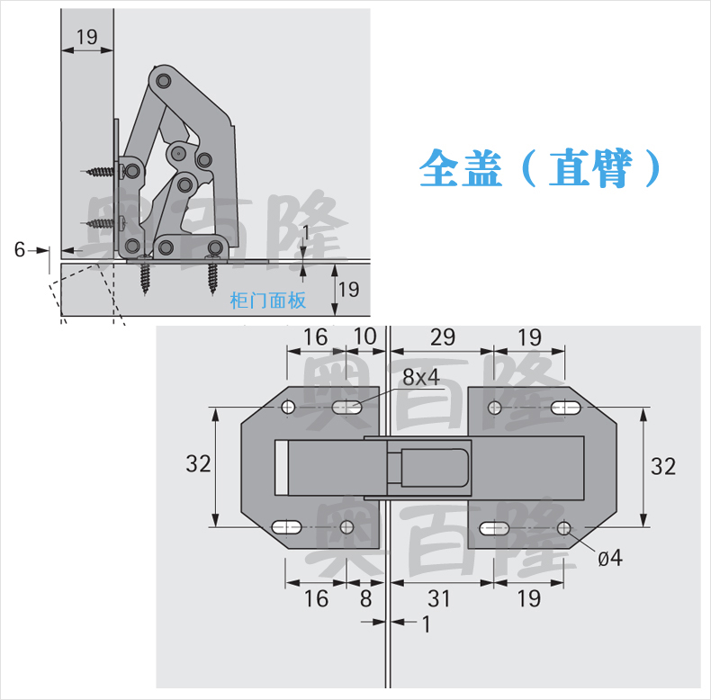 弹子 橱柜 加厚明装 奥百隆 铰链 桥型 青蛙 免开孔柜门合页-便宜推