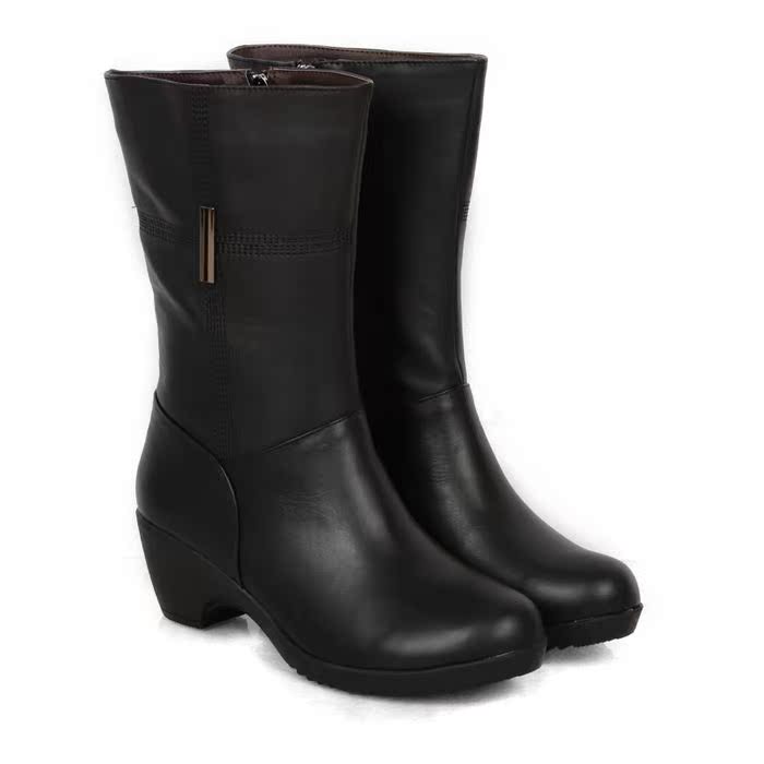 大脚丫时尚中筒靴真皮特大码女靴40-43加肥大