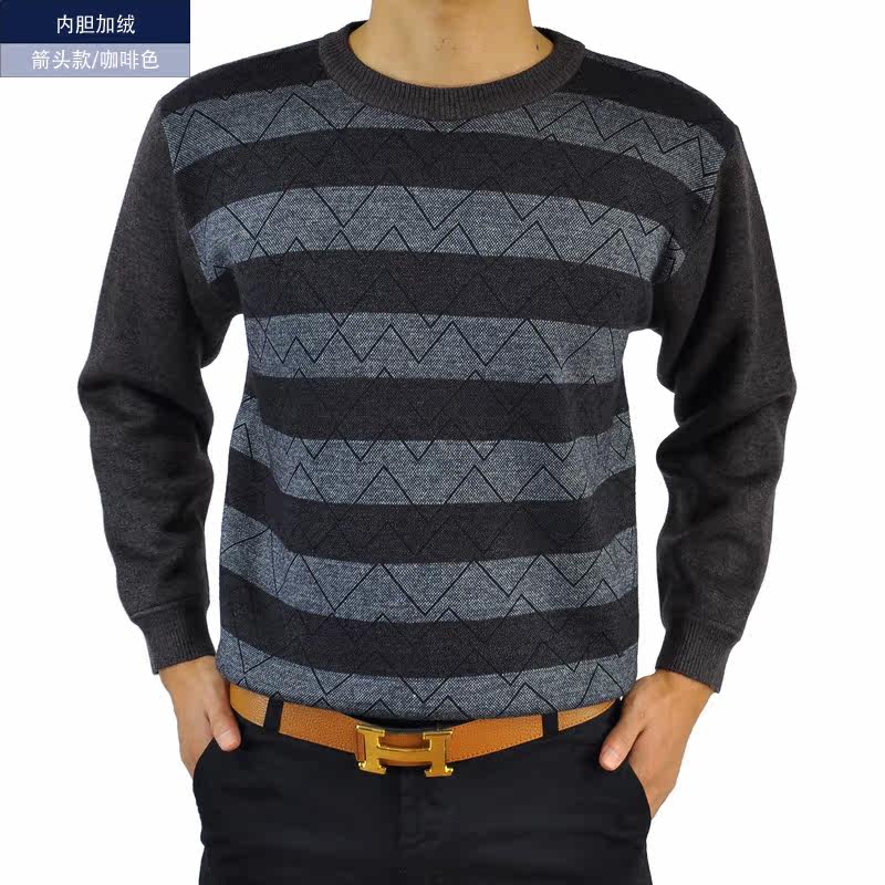 中年男<em>加厚毛衣中老年</em>男士羊毛衫圆领内胆加绒