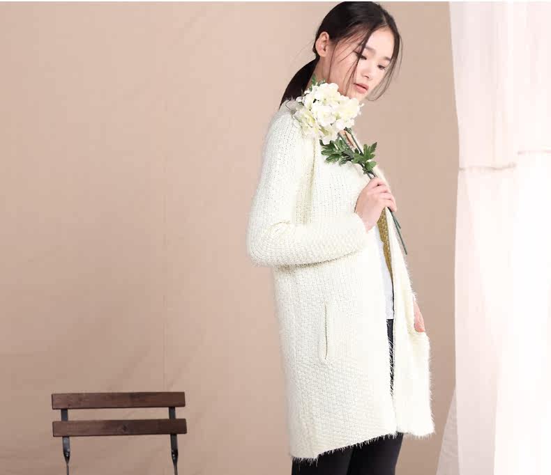马海毛针织衫<em>开衫</em>外套<em>女式</em>中<em>长款加厚加绒</em>韩国