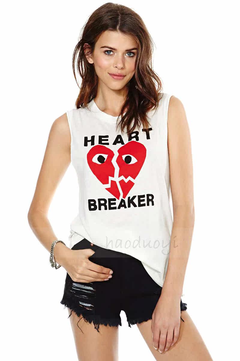 批发采购女式T恤-<em>Heartbreaker</em>心碎图案印花白