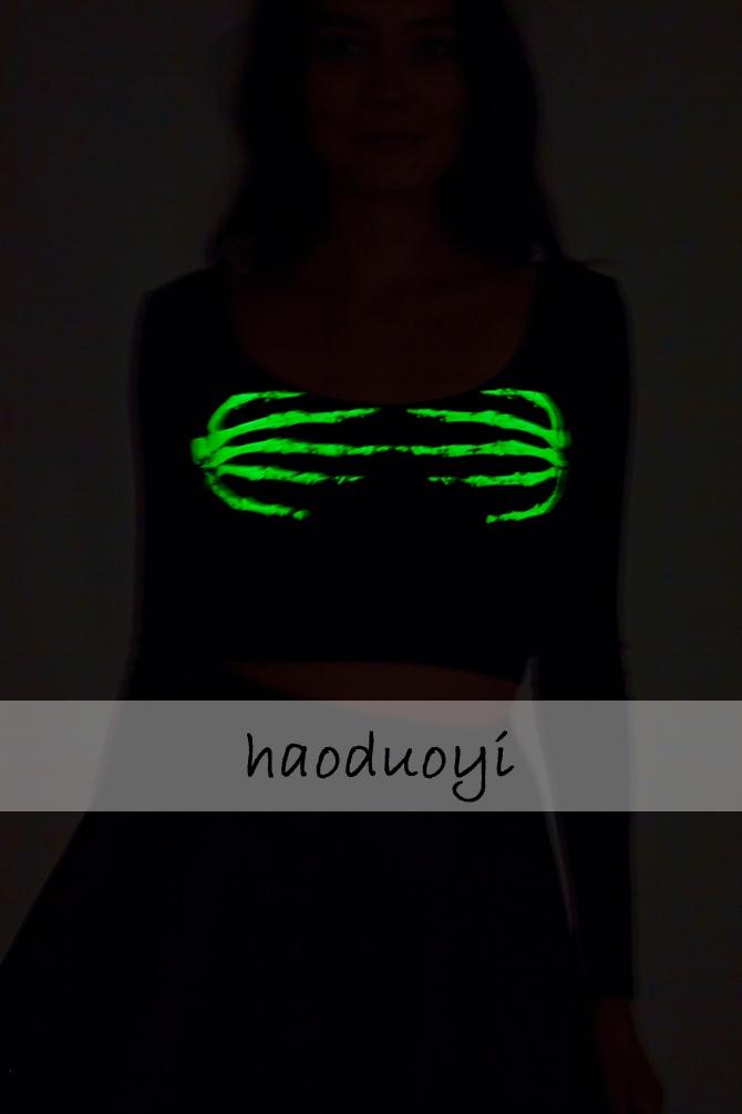 批发采购女式T恤-haoduoyi 骷髅骨骼手掌荧光