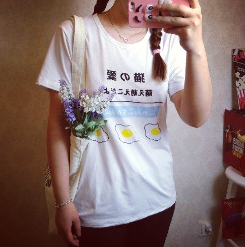 原宿日本颜文字T恤荷包蛋<em>日文</em>和风TEE煎蛋萌