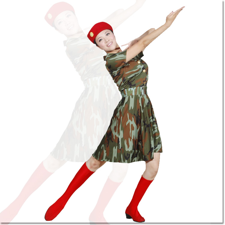 现代舞服装 绿迷彩裙服装/女兵舞台服装/军旅舞蹈表演服装/演出服