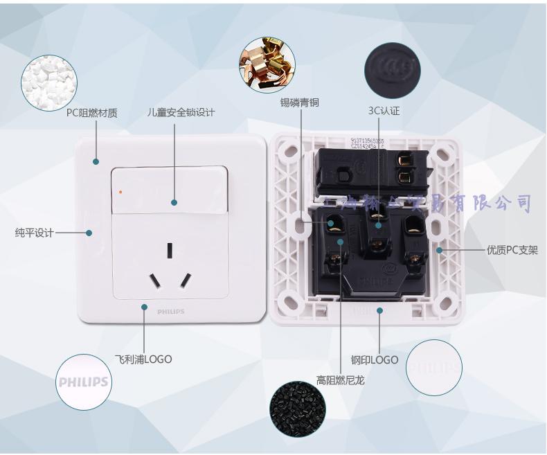 飞利浦开关插座面板正品奥瑞白色16a一开三孔带开关墙壁电源空调
