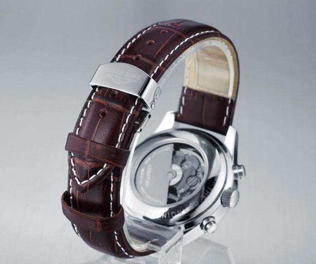 冠琴正品 万年历真皮男表 全自动机械机芯手表