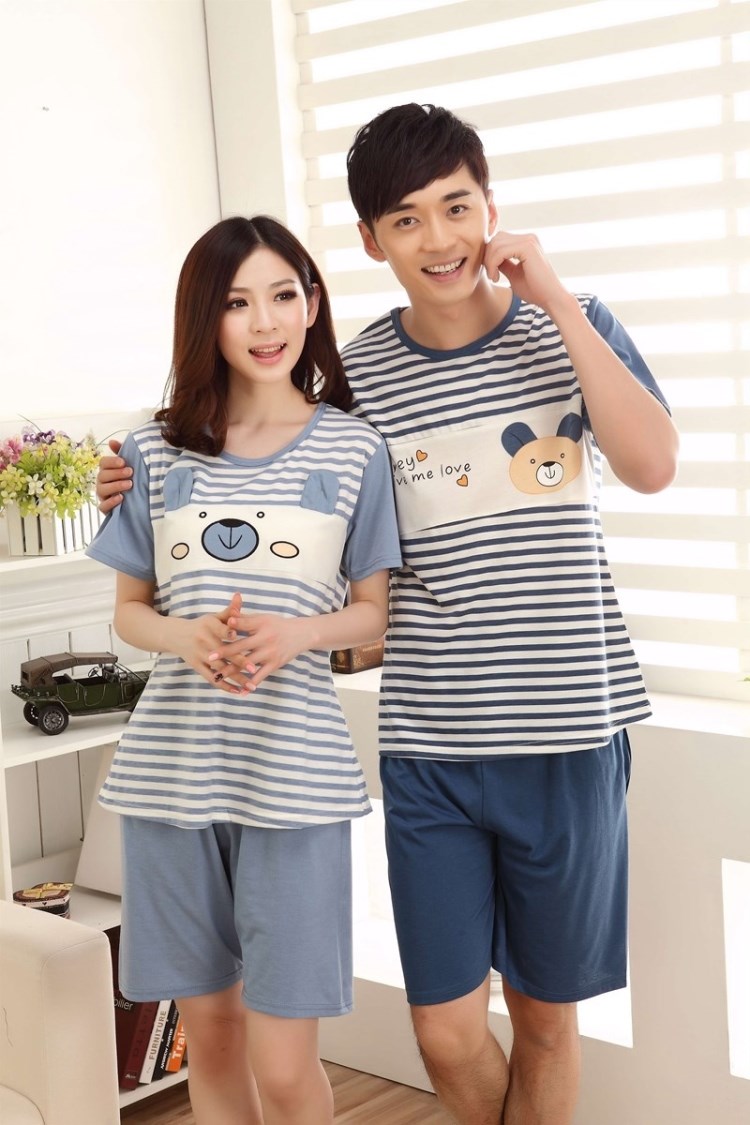 短袖情侣睡衣纯棉短裤套装睡衣女夏可爱卡通睡