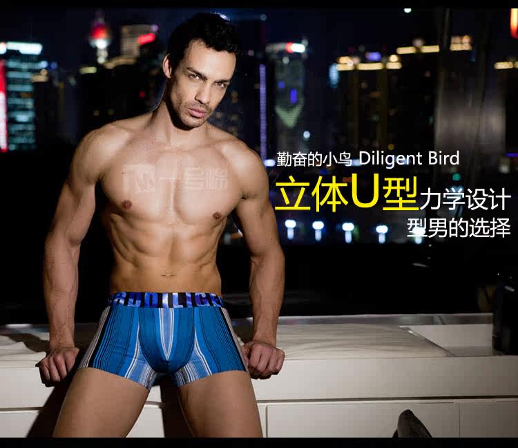 Mens U Convex Stripe Modal Broadbelt Underwear Middle Waist Boxer Briefs