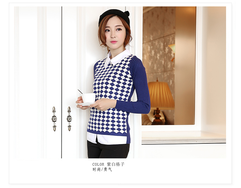 韩版修身短款翻领针织打底衫2013秋冬新款套