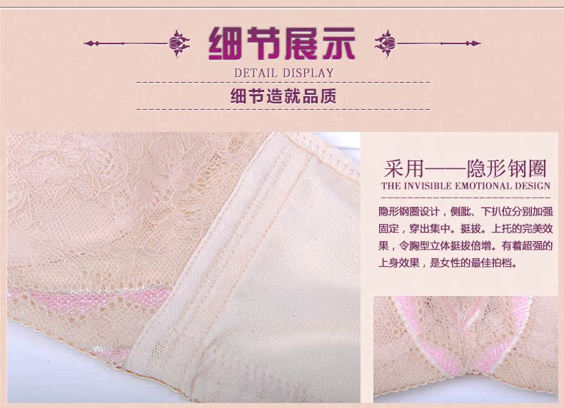 夏新款 奢华刺绣女士内衣 聚拢上托文<em>胸罩</em> <em>3/4</em>