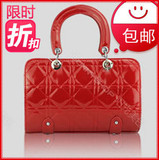 包邮2012新款OL女包漆皮红色新娘包包结婚包菱格纹女士手提包冬