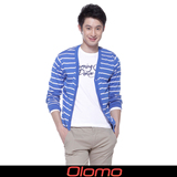 【olomo欧莱诺】2011新款秋装 男装都市新贵条纹针织开衫 蓝色