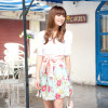 RelyBeauty~2010新款中袖粉腰带花朵连衣裙~三件套