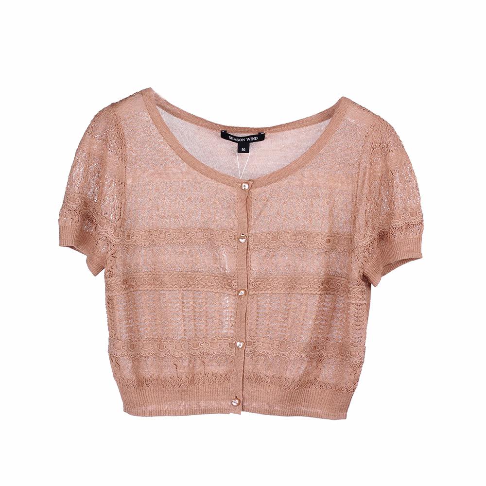 季候风2014春<em>短款薄款短袖</em>单件纯色<em>开衫</em>蕾丝