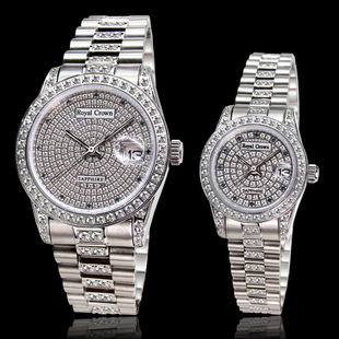 萝亚克朗不锈钢高档时尚镶钻满天星钻男士男表情侣表手表3594