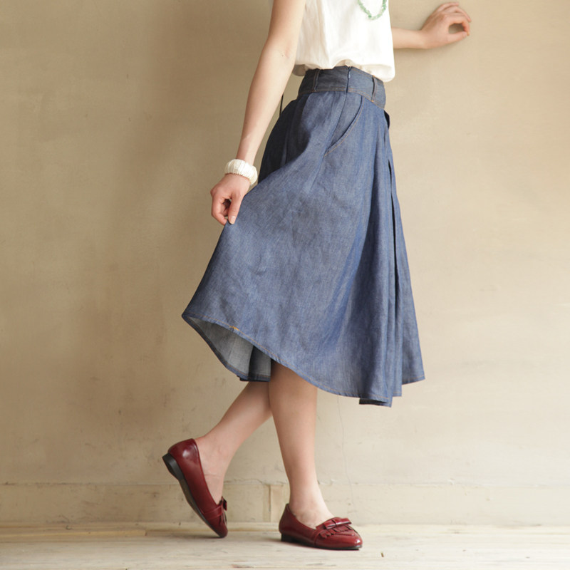 <em>西武西女装</em>冬裙 纯色百褶牛仔蓝半截长裙牛仔