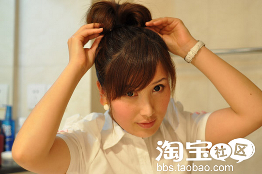 真人示夏季长发盘发发型范超级简单丸子头(四
