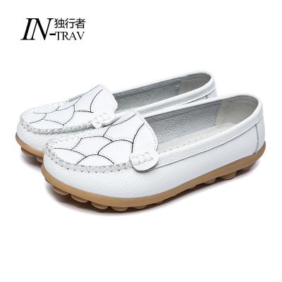 独行者春秋新款妈妈鞋女鞋真皮豆豆鞋防滑孕妇
